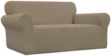 Easy-Going Stretch Loveseat Couch Covers Washable Tan | 1-Piece Loveseat Covers - Image 8