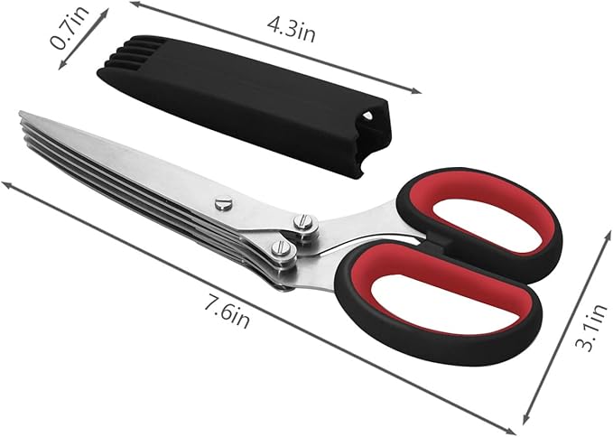 LHS Herb Scissors, Multipurpose 5 Blade Kitchen Herb Shears with Safety Cover, Kitchen Scissors for Chopping Basil Chive Parsley -Black