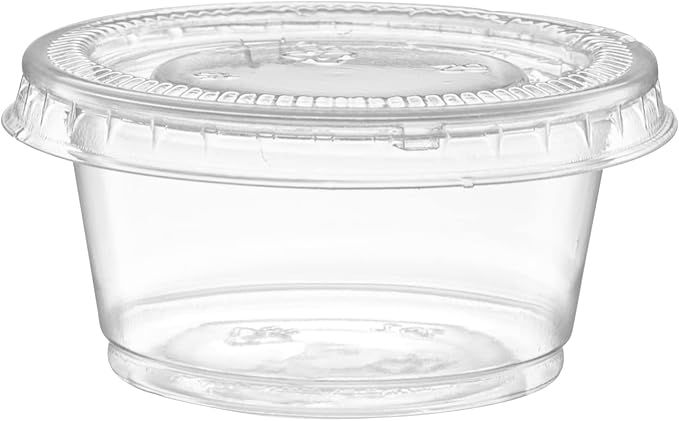 (2 oz - 100 Sets) Clear Diposable Plastic Portion Cups With Lids, Small Mini Containers For Portion Controll, Jello Shots, Meal Prep, Sauce Cups, Slime, Condiments, Medicine, Dressings, Crafts,