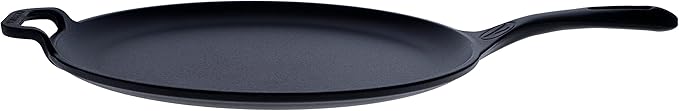 Victoria 12-Inch Cast Iron Comal Pizza Pan with a Long Handle and a Loop Handle, Preseasoned with Flaxseed Oil, Made in Colombia