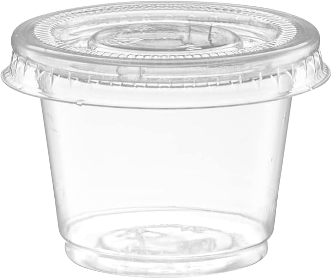 (1 oz - 100 Sets) Clear Diposable Plastic Portion Cups With Lids, Small Mini Containers For Portion Controll, Jello Shots, Meal Prep, Sauce Cups, Slime, Condiments,