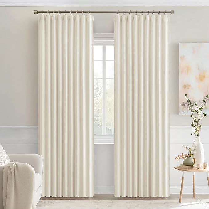 MIULEE Beige White Back Tab Blackout Curtains 52x72 Inches Long 2 Panel Set | - Image 9