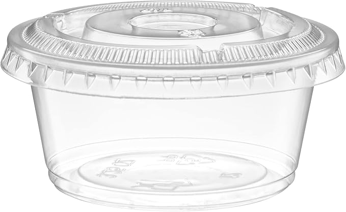 (3.25 oz - 100 Sets) Clear Diposable Plastic Portion Cups With Lids, Small Mini Containers For Portion Controll, Jello Shots, Meal Prep, Sauce Cups, Slime, Condiments, Medicine, Dressings,