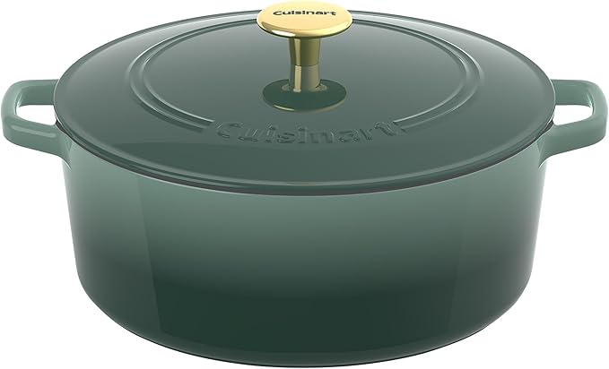 Cuisinart Chef's Classic Enameled Cast Iron Round Covered Casserole (Seafoam Green, 7- Quart)