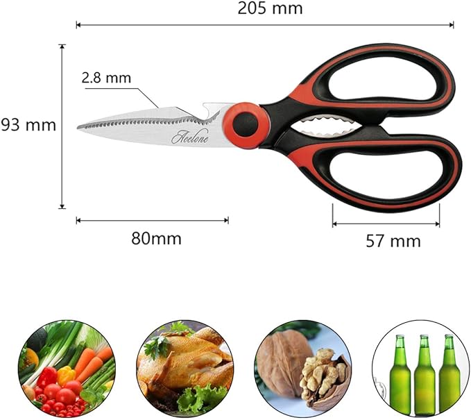 Kitchen Shears, Acelone Premium Heavy Duty Shears Ultra Sharp Stainless Steel Multi-function Kitchen Scissors for Chicken/Poultry/Fish/Meat/Vegetables/Herbs/BBQ… (Red black)