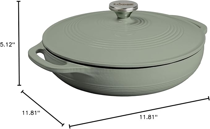 Lodge 3.6 Quart Enameled Cast Iron Covered Casserole with Lid – Dual Handles – Oven Safe up to 500° F or on Stovetop - Use to Marinate, Cook, Bake, Refrigerate and Serve – Desert Sage