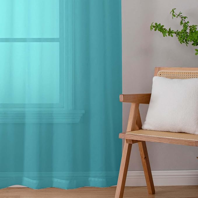 Sheer Turquoise Curtains for Bedroom Living Room 54 Inch Length 2 Panels Set - Image 9