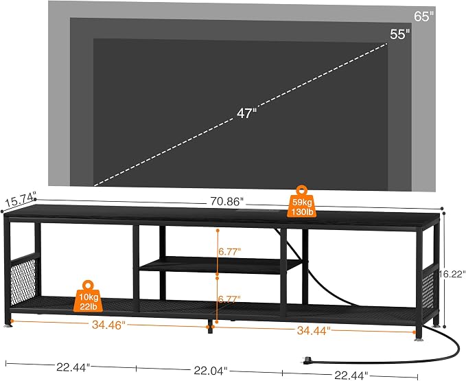VECELO TV Stand with Power Outlets - Image 10