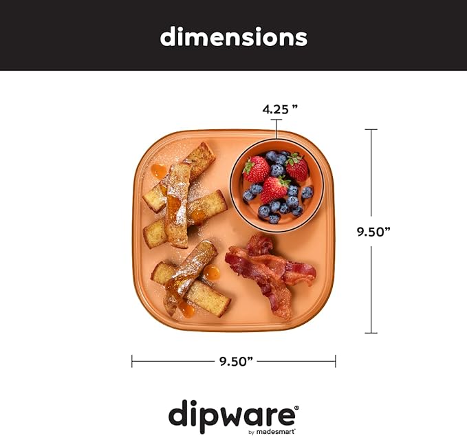 Madesmart Dipware Reusable Dining Plate/Serving Tray for Appetizers and Snacks, Food-Safe Appetizer Serving Platter with Removable Dip Bowl, Terracotta