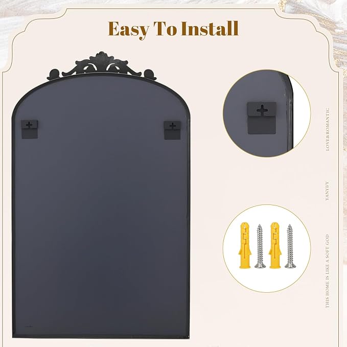VooBang Vintage Arched Bathroom Mirror, 24x36 Inch Retro Wall Mounted Vanity - Image 7