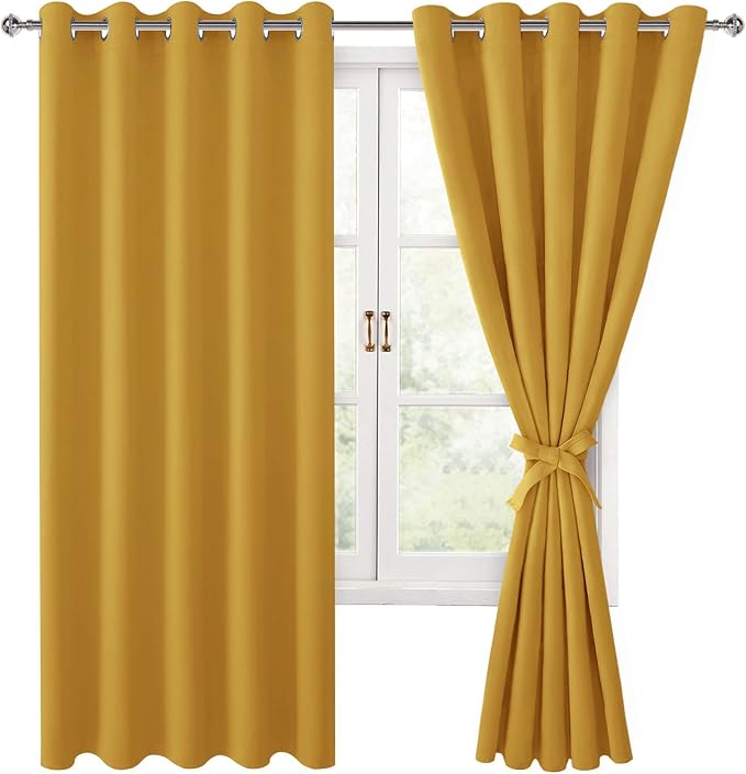 Blackout Curtains for Bedroom 60 x 72 Inch Mustard Yellow 2 Panels | Thermal - Image 8