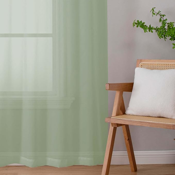 Sheer Sage Green Curtains for Bedroom Living Room 54 Inch Length 2 Panels Set - Image 9