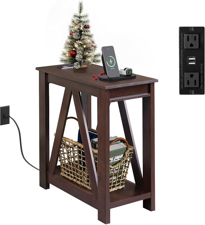 WLIVE Narrow End Table with Charging Station of Open Storage Shelf,Sofa Side - Image 9