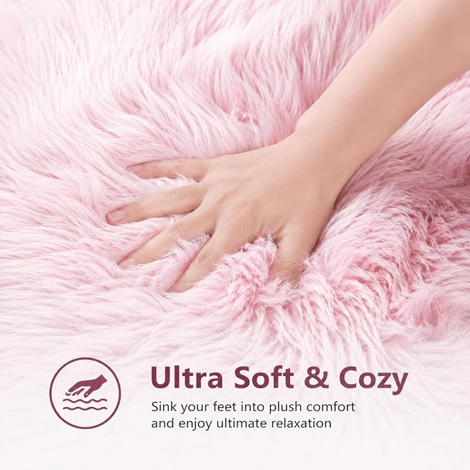 EasyJoy Faux Sheepskin Rug, Fluffy Faux Fur Rug, Ultra Soft Shag Area Rug - Image 5