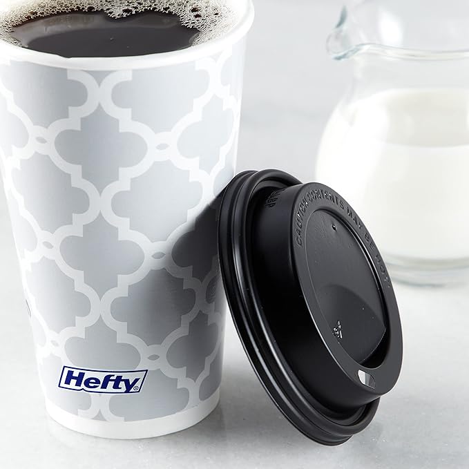 Hefty Paper Disposable Hot Cups with Lids, Leak-Resistant Disposable Coffee Cups, Double Insulated To Help Prevent Burning, Tight-Fitting Lid Helps Prevent Sloshing and Spills, 16 Ounce, 20 Count