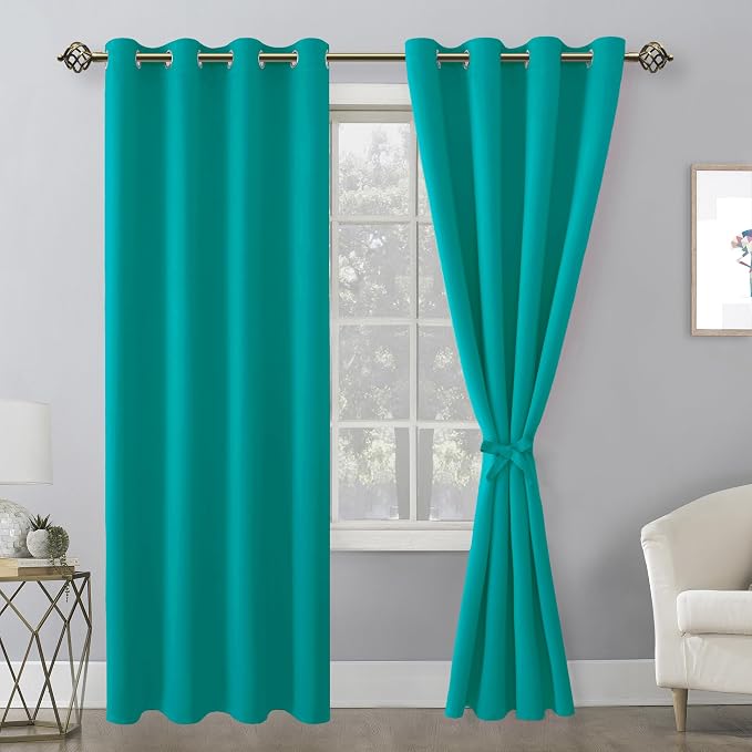 Blackout Curtains for Bedroom, 52 x 96 Inches Long, Peacock Teal | Thermal - Image 8