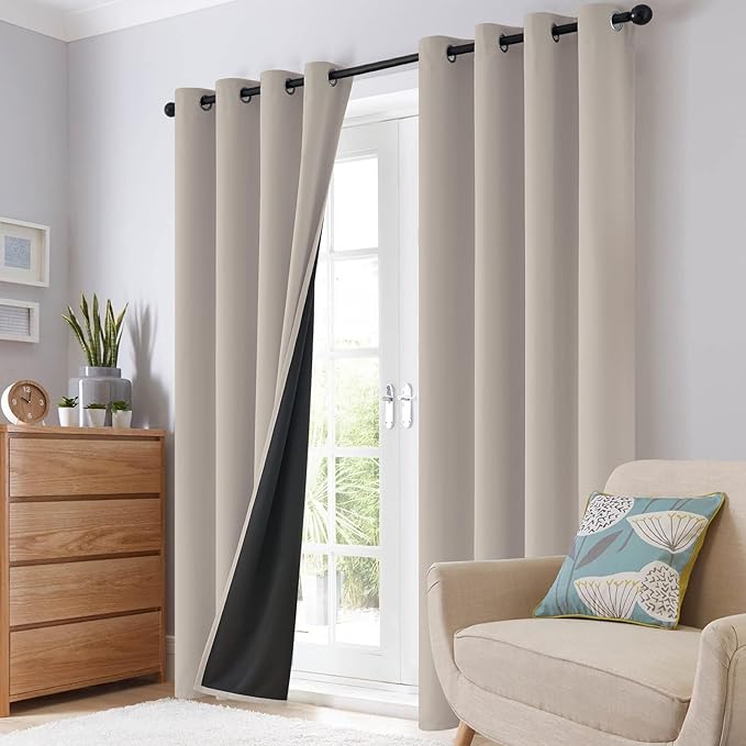 SimpleHome Natural 100% Blackout Curtains Room Darkening Living Room 84L | - Image 8