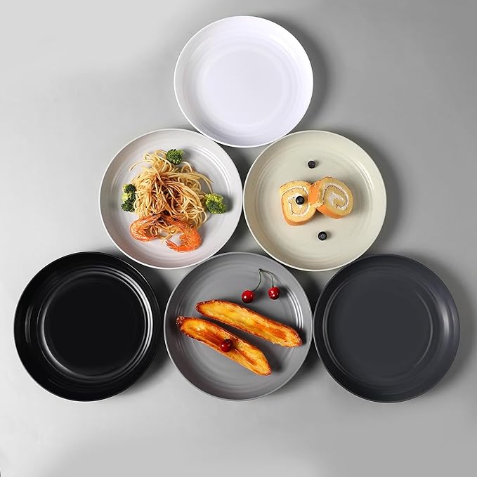 12 Pcs Unbreakable Deep Dinner Plates Set, 9 inch Reusable Plastic Wheat Straw Plates, Microwave and Dishwasher Safe Plate for Kitchen, Lightweight Plate for Dessert, BPA Free, 6 Colors