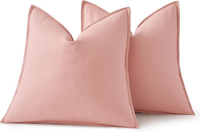 MIULEE Decorative Linen Pillow Covers 20x20 Inch Pink | Boho Farmhouse - Image 6
