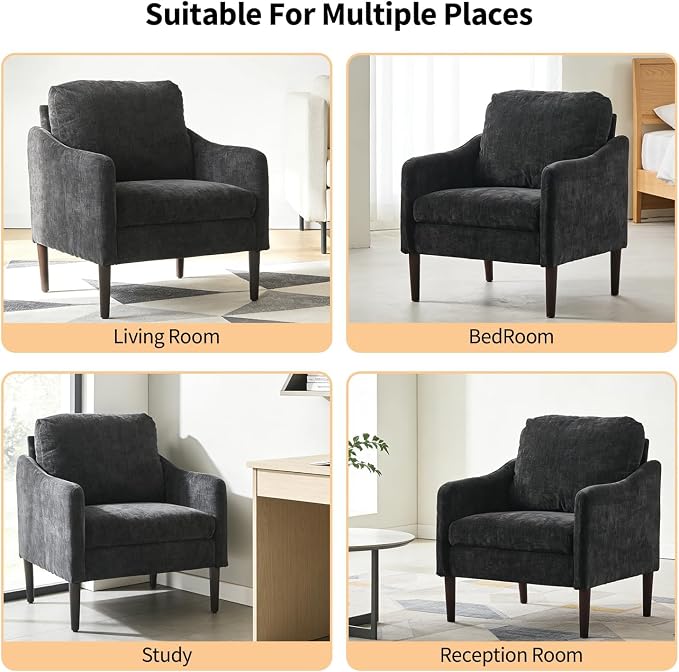 2PCS Mid Century Modern Accent Chair, Chenille Fabric Armchair - Image 7