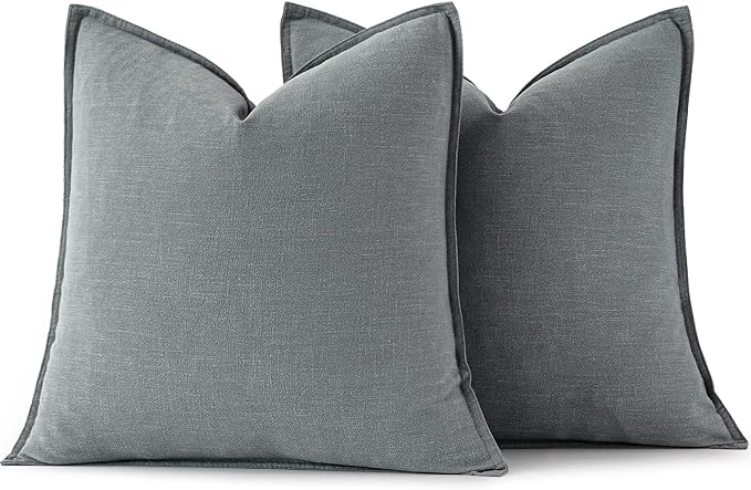MIULEE Decorative Linen Euro Sham Pillow Covers 26x26 Gray | Boho Farmhouse - Image 6