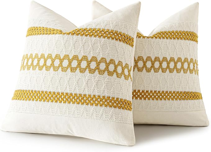 MIULEE Set of 2 Mustard Yellow Boho Decorative Pillow Covers 18x18 Inch | Fall - Image 8