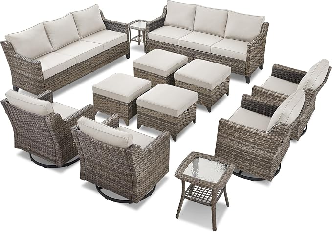 12 Piece Patio Furniture Set-High Back Outdoor Furniture Set Sectional Sofa - Image 9