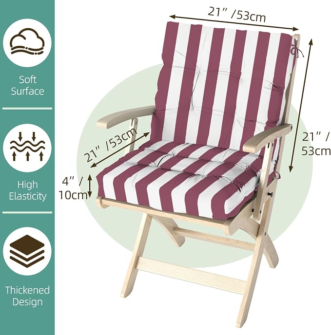 Outdoor Chair Cushions Set of 2, High Back Soft Seat Pad, Indoor Outside Use - Image 9