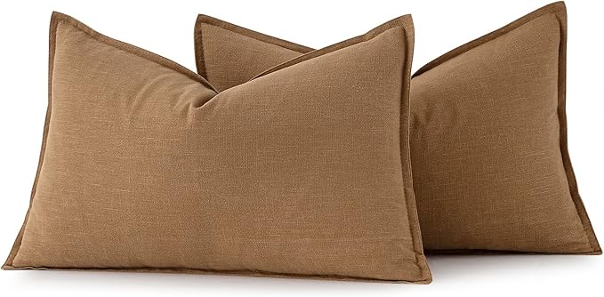 MIULEE Decorative Linen Lumbar Pillow Covers 12x20 Inch Brown | Boho Farmhouse - Image 6