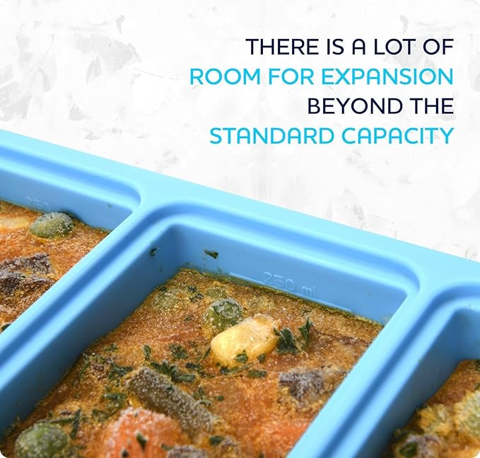 Silicone Freezer Trays with Lid,1-cup Soup Freezer Container large Ice Cube Molds with Reinforced Steel Ring Top for freezing Soup Sauce Broth Leftovers oven Dishwasher -Safe(2-Pack)