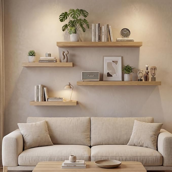 Oak Floating Shelves Set of 2,35.43in Wall Mounted Display Ledge Shelves - Image 7