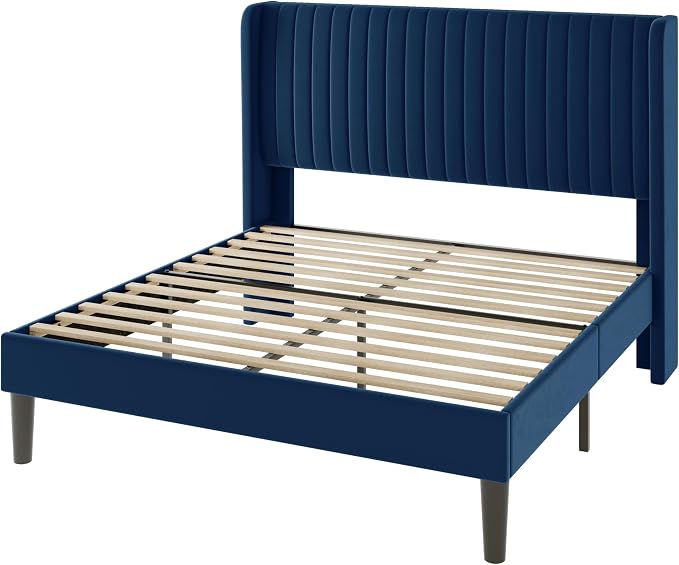 Allewie Full Size Velvet Bed Frame/Vertical Channel Tufted Wingback - Image 9