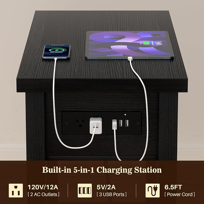 Armocity Narrow End Table with Charging Station - Image 9