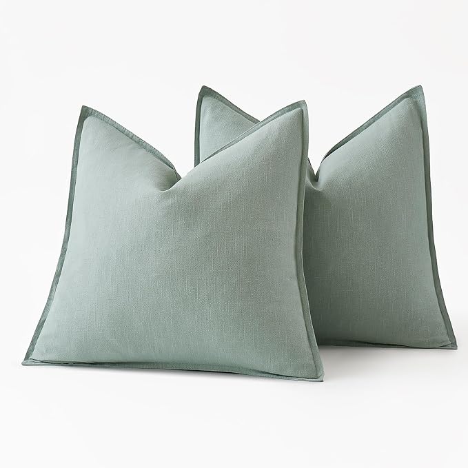 MIULEE Decorative Linen Pillow Covers 20x20 Inch Aqua Green | Boho Farmhouse - Image 6