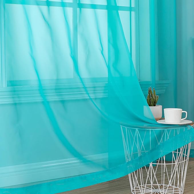 Turquoise Sheer Curtains 90 Inches Long 2 Panels - Image 7