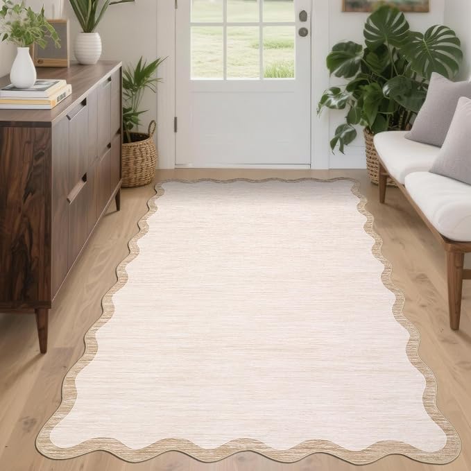 GarveeHome Scalloped Washable Rug 4x6 Beige Living Room Area Rug Non Slip | - Image 9
