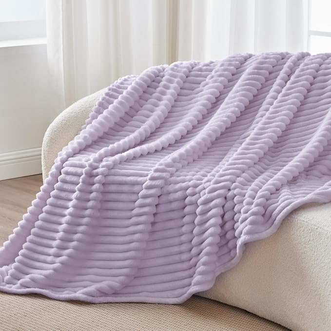 BEDELITE Striped Fleece Throw Blanket, Lavender Fog, Soft Cozy, Lightweight Warm - Image 7
