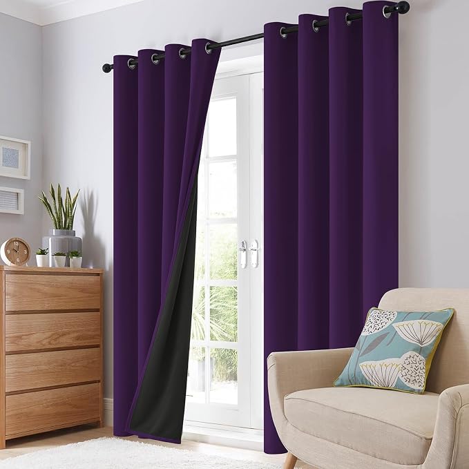 SimpleHome Purple 100% Blackout Curtains Room Darkening Living Room 84 Inch | - Image 8