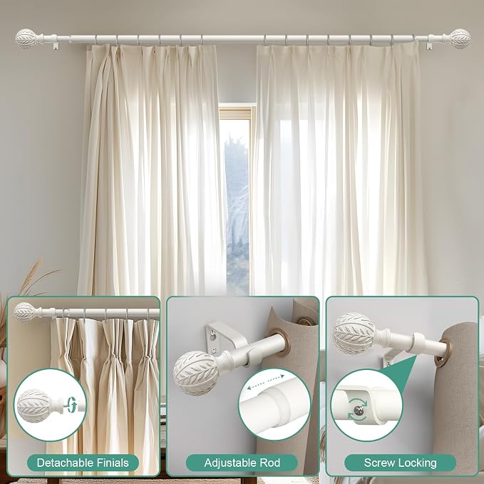 QDWIS 2 Pack Antique White Curtain Rods - Image 9