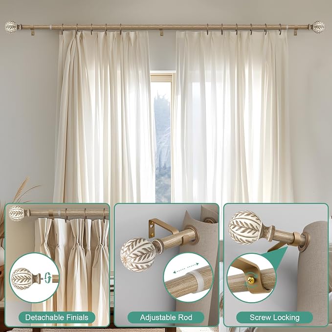 QDWIS 2 Pack Boho Wood Curtain Rods - Image 8