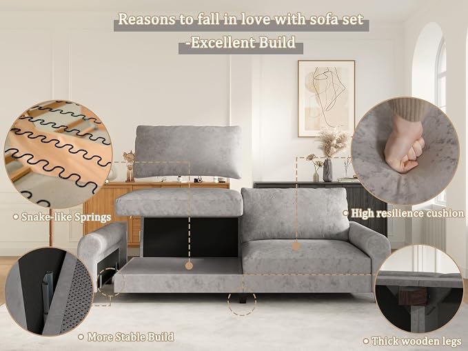 EASE MOOSE Large Seat Velvet L-Shaped Sofa, Soft 4 Seat Couch - Image 9