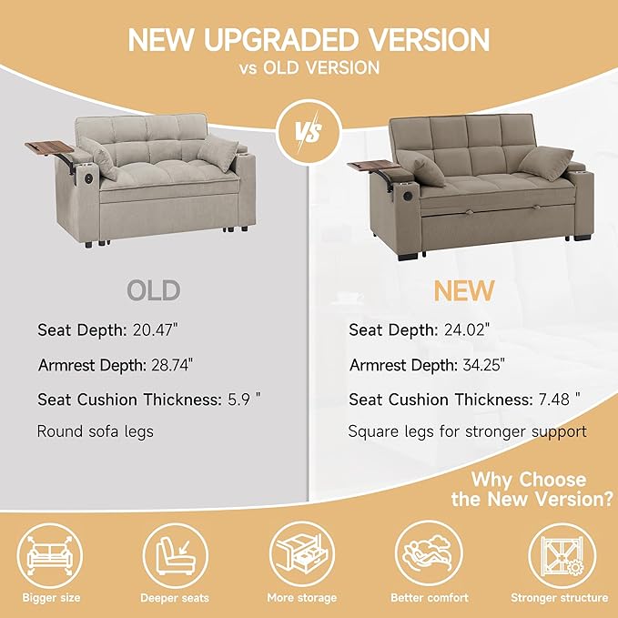 Auvsoce 65'' Chaise Lounge Chair Indoor, 3-in-1 Convertible Sofa Bed - Image 8