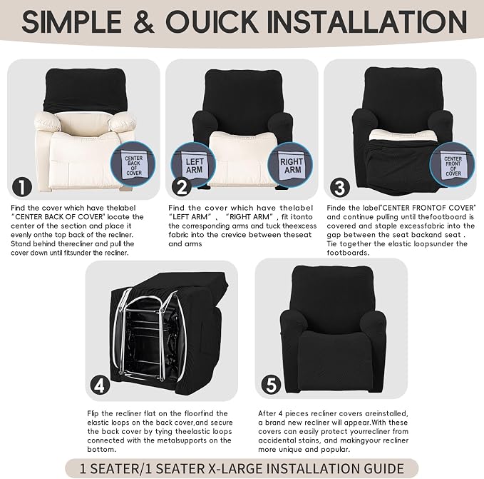 Recliner Chair Covers, 4-Piece Stretch Geometric Strokes Jacquard Reclining - Image 8