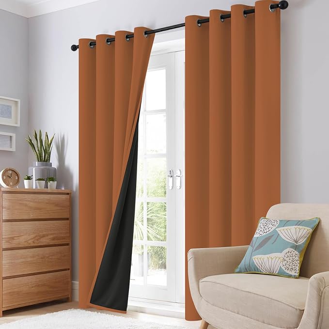 SimpleHome Orange 100% Blackout Curtains Room Darkening Living Room 63 Inch | - Image 8