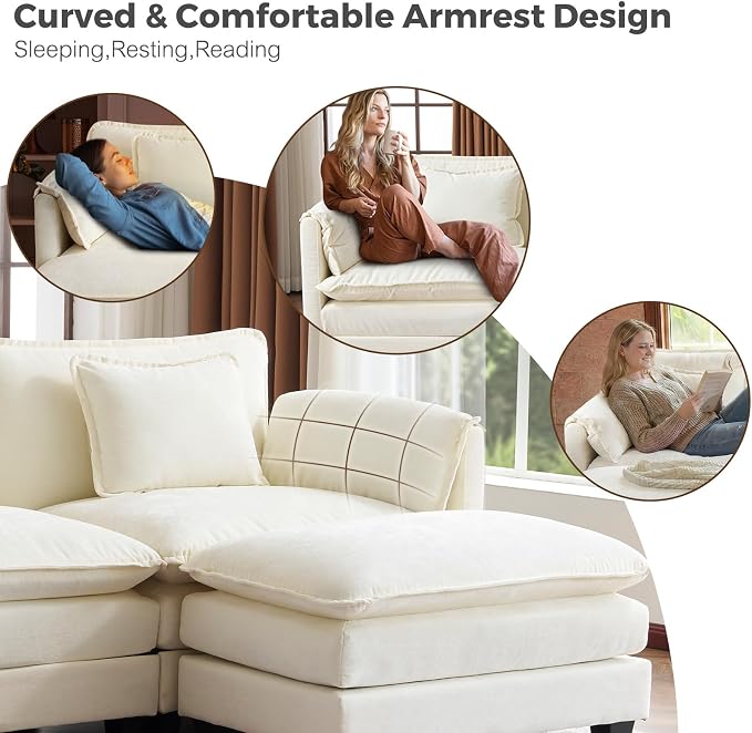 ELUCHANG 113'' Modular Sectional Cloud Couch, Modern Comfy Chenille L Shaped - Image 5