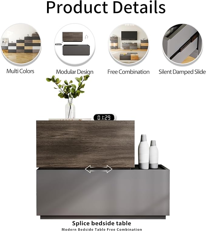 Modern Nightstand Modular Stackable Drawers Modular Storage Bedroom Furniture - Image 7