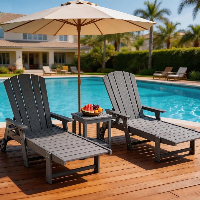 Outdoor Lounge Chair Set of 2, HDPE 4-Position Adjustable Chaise Lounge Outdoor - Image 7