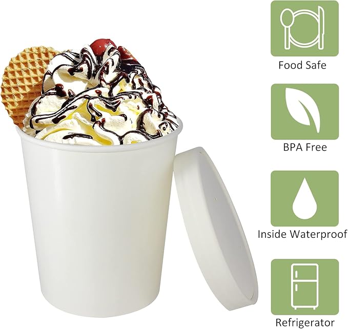 30 Sets 32 oz Paper Ice Cream Cups with Lids, Paper Food Containers With Vented Lids, To Go Hot Soup Bowls For Restaurants, Take Outs, or To-Go Lunch