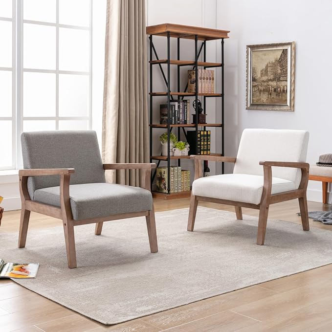 BESTANO Accent Chair Mid Century Modern Armchair, Linen Upholstered Living Room - Image 9