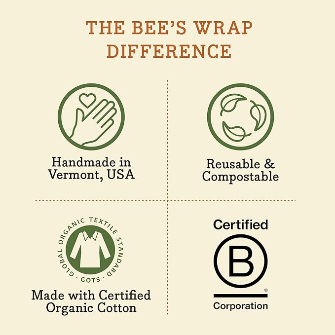 Bee's Wrap Beeswax Wraps for Food - Made in USA Reusable & Organic Food Wraps, Sandwich Wrap & Bowl Covers - Eco-Friendly Alternative to Aluminum Foil & Plastic Wrap, Fresh Fruit 3 Pack (S, M, L)